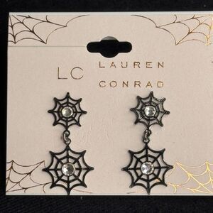 LC Lauren Conrad Black Sparkly Spiderweb Statement Earrings 1 inch